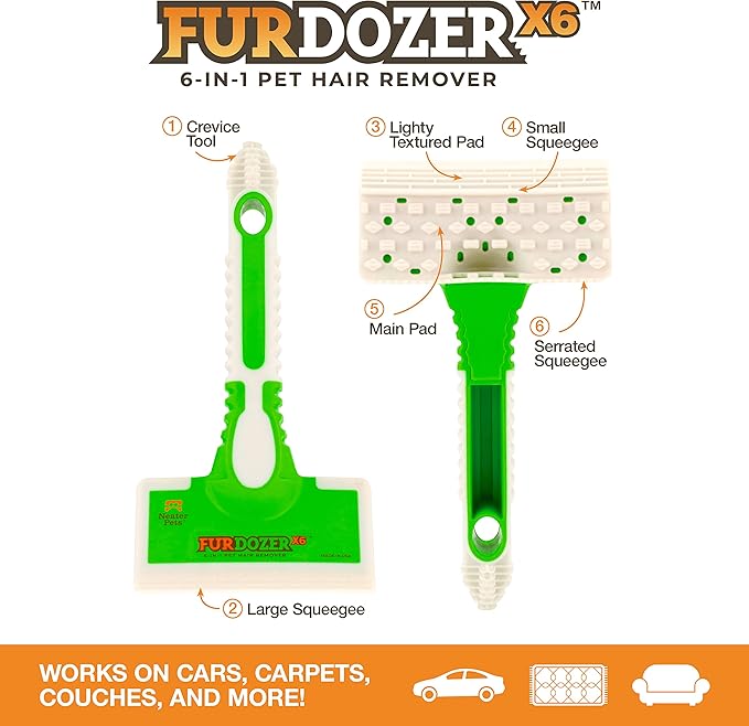 FurDozer X6 &amp; X3 Pet Hair Remover &amp; Auto Detailing Tool Bundle - Cat &amp; Dog Hair Remover for Carpets, Car Interiors, Couches, Bedding, &amp; Furniture - Reusable Pet Hair Removal Tool for Fur &amp; Lint