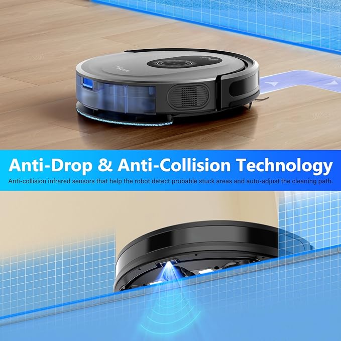 Tikom Robot Vacuum and Mop Combo, 5000Pa Robotic Vacuum Cleaner, 150 Min Max, App &amp; Remote Control, Ideal for Hard Floor, Carpet, Pet Hair, Self-Charge(G8000 Max)