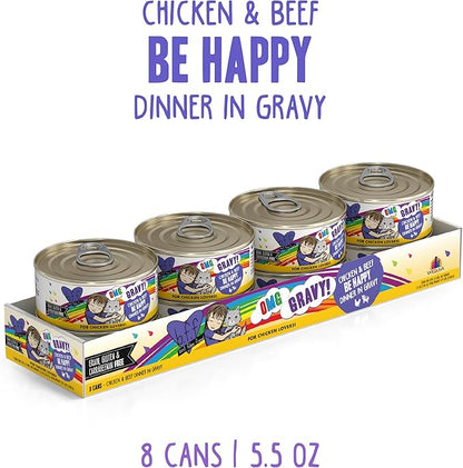 Weruva B.F.F. OMG - Best Feline Friend Oh My Gravy!, Chicken &amp; Beef Be Happy with Chicken &amp; Beef in Gravy, 5.5oz Can (Pack of 8)