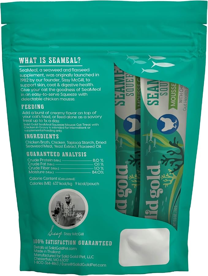 SeaMeal Squeeze Chicken Lickable Cat Treats with Seaweed for Skin &amp; Coat - Wet Cat Treats with Digestive &amp; Immune Health Support - Natural, Holistic, Grain Free (48 Squeezes)