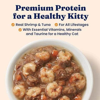 Solid Gold Wet Cat Food Shreds in Gravy - Healthy Canned Cat Food Made w/Real Tuna, Shrimp, Vitamins, Minerals &amp; Taurine - Grain Free &amp; Gluten Free Canned Meals for Cats &amp; Kittens - 24ct/3oz Can