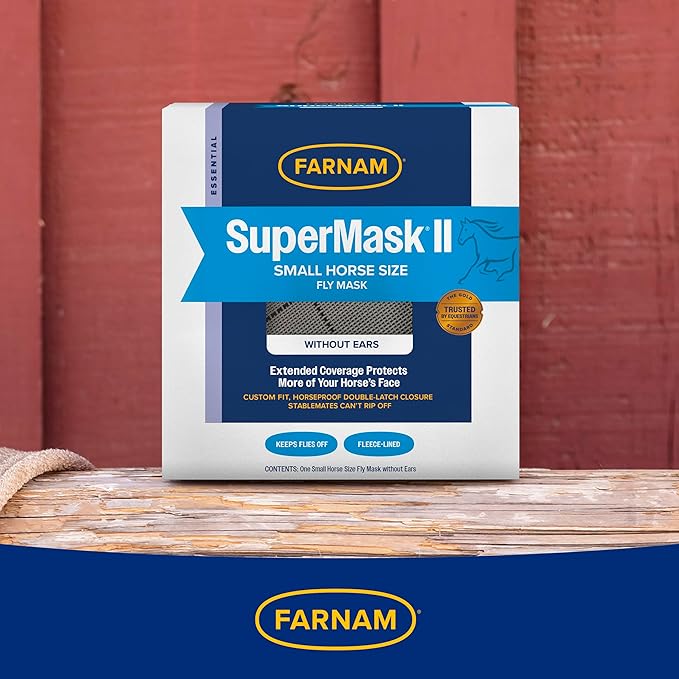 Farnam SuperMask II Fly Mask Without Ears for Smaller Horses or Arabian Horses,Full Face Coverage &amp; Eye Protection from Insect Pests, Structured Classic Mesh with Plush Trim,Small Horse/Arabian Size