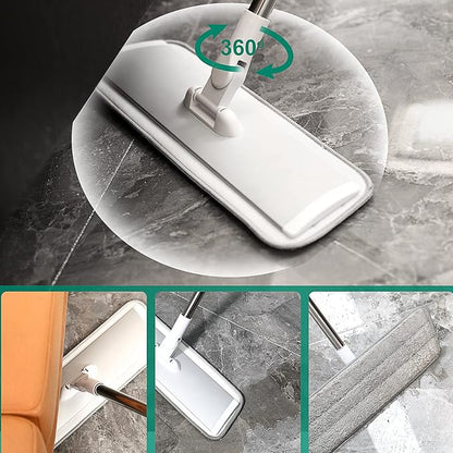 18" Professional Microfiber Mop Floor Cleaning System, Flat Mops with Stainless Steel Handle, 4 Reusable Washable Mop Pads, Wet and Dust Mopping for Hardwood, Vinyl, Laminate (White&amp;Grey)
