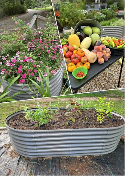 A ANLEOLIFE 8X4X2 ft Galvanized Raised Garden Beds Outdoor, Oval Large Metal Deep Root Planter Box for Planting Vegetables Flowers Herb, Anti-Rust &amp; Easy-Setup, Quartz Grey