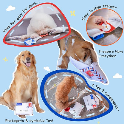 Hong Kong Airmail Soft Plush Nose-Work Squeaky Dog Toy - Durable &amp; Cute 2-in-1 Envelope &amp; Letter for Interactive Play, Extendable Cloth to Hide Food for Puzzle Fun, Small Medium Dogs