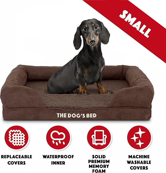 The Dog’s Bed Orthopedic Dog Bed Medium Brown Plush 25.5x20, Premium Memory Foam, Pain Relief: Arthritis, Hip &amp; Elbow Dysplasia, Post Surgery, Lameness, Veterinary Approved, Waterproof Washable Cover