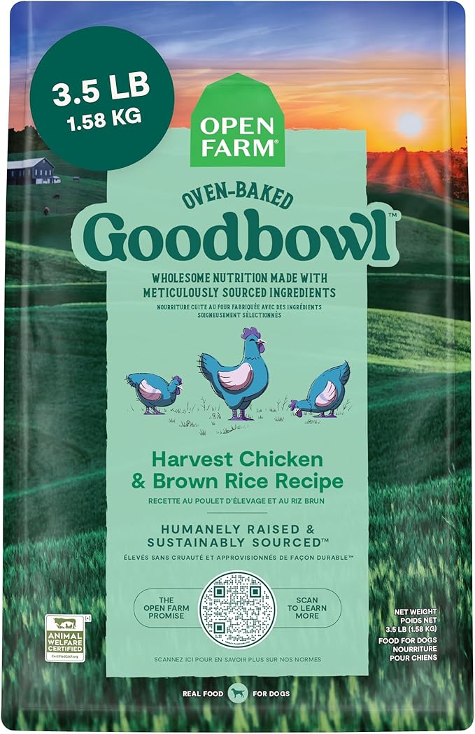 Open Farm Goodbowl, Oven-Baked Small Batch Dry Dog Food - Harvest Chicken &amp; Brown Rice Recipe, Includes Non-GMO Produce &amp; Grains, 3.5lb Bag (56oz Bag)