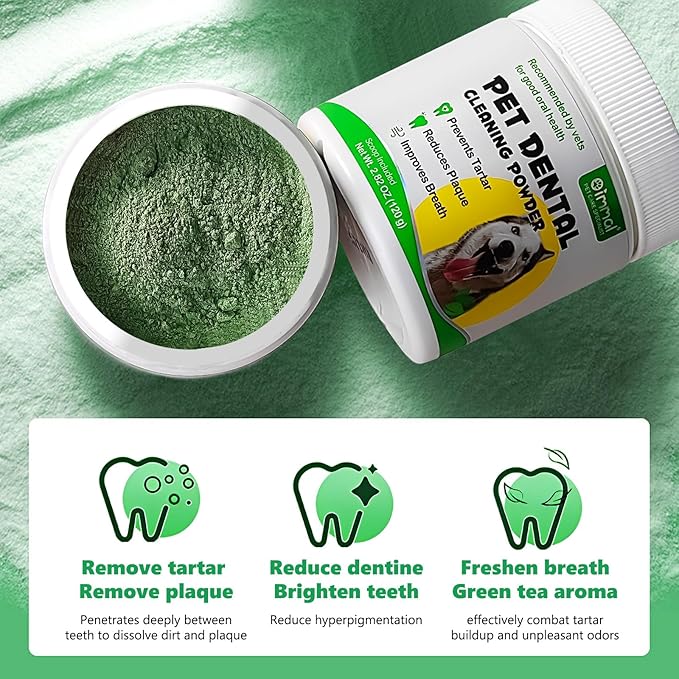Dog Dental Powder, 120g Teeth Cleaning Powder for Dogs, Breath Freshener with Probiotics Improve Bad Breath, Remove Plaque &amp; Tartar - Pets Dental Care Supplement for Dogs - 4.23 OZ/Scoop Included