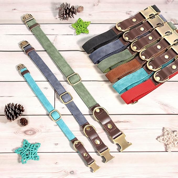 Didog Soft PU Leather Dog Collars for Medium Dogs,Classic Adjustable Dog Collars with Quick Release Metal Buckle,Easy Clean and Comfortable with Nylon Lining,Red,M Neck 13-19"