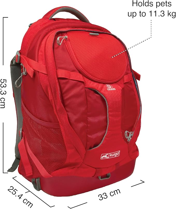 Kurgo G-Train - Dog Carrier Backpack for Small Pets - Cat &amp; Dog Backpack for Hiking, Camping or Travel - Waterproof Bottom - Red