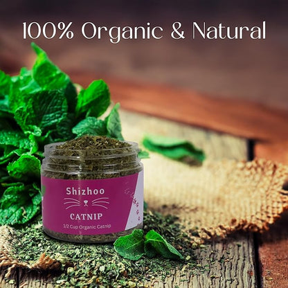 Catnip for Cats with Leaves and Flowers 100% Natural and Organic Catnip Premium Cat Nip for Cats &amp; Kittens Used as a Snack or Refillable Catnip Treats for Cats (1/2 Cup, 2 Ounces)