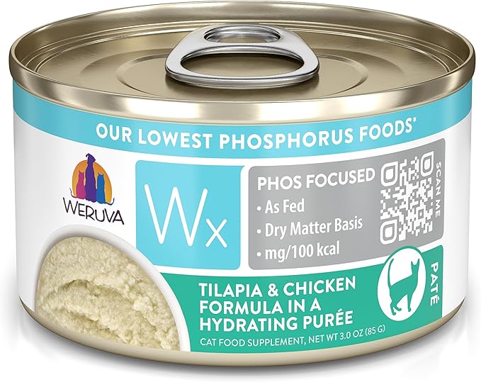 Weruva Wx Phos Focused, Tilapia &amp; Chicken Formula in a Hydrating purée, 3oz Can (Pack of 12)
