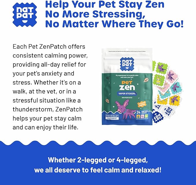NATPAT Pet Zen Calming Patches for Dogs &amp; Cats – Non-Medicated Effective Stress Relief for Travel, Fireworks &amp; Separation Anxiety - Long Lasting &amp; Non-Toxic (24 Patches) - Locket Sold separetely