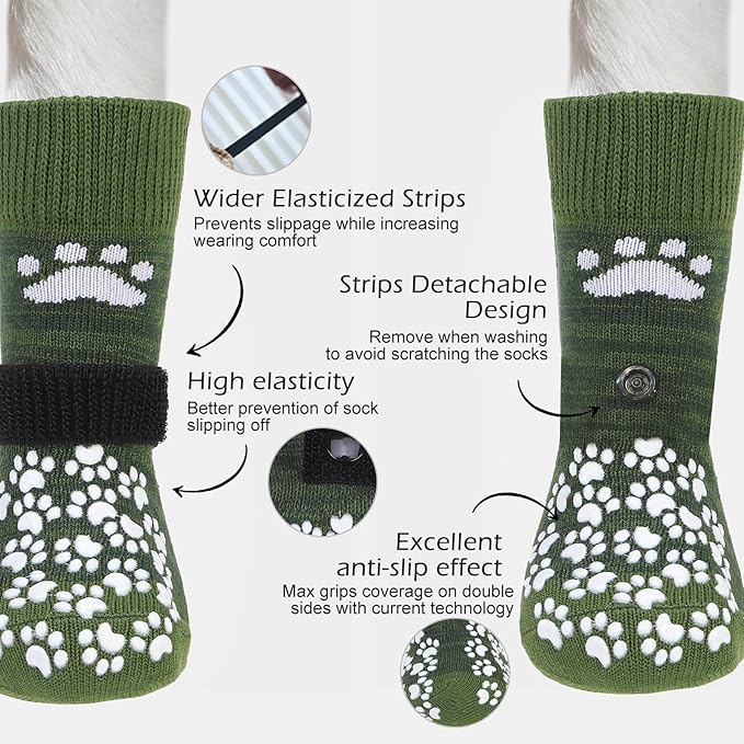 EXPAWLORER Anti Slip Dog Socks to Prevent Licking Paws, Shoes for Hot Pavement, Dog Booties for Small Medium Large Senior Dogs, Traction Control Boots &amp; Paw Protectors for Hardwood Floors ArmyGreen