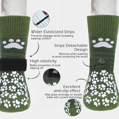 EXPAWLORER Anti Slip Dog Socks to Prevent Licking Paws, Shoes for Hot Pavement, Dog Booties for Small Medium Large Senior Dogs, Traction Control Boots &amp; Paw Protectors for Hardwood Floors ArmyGreen