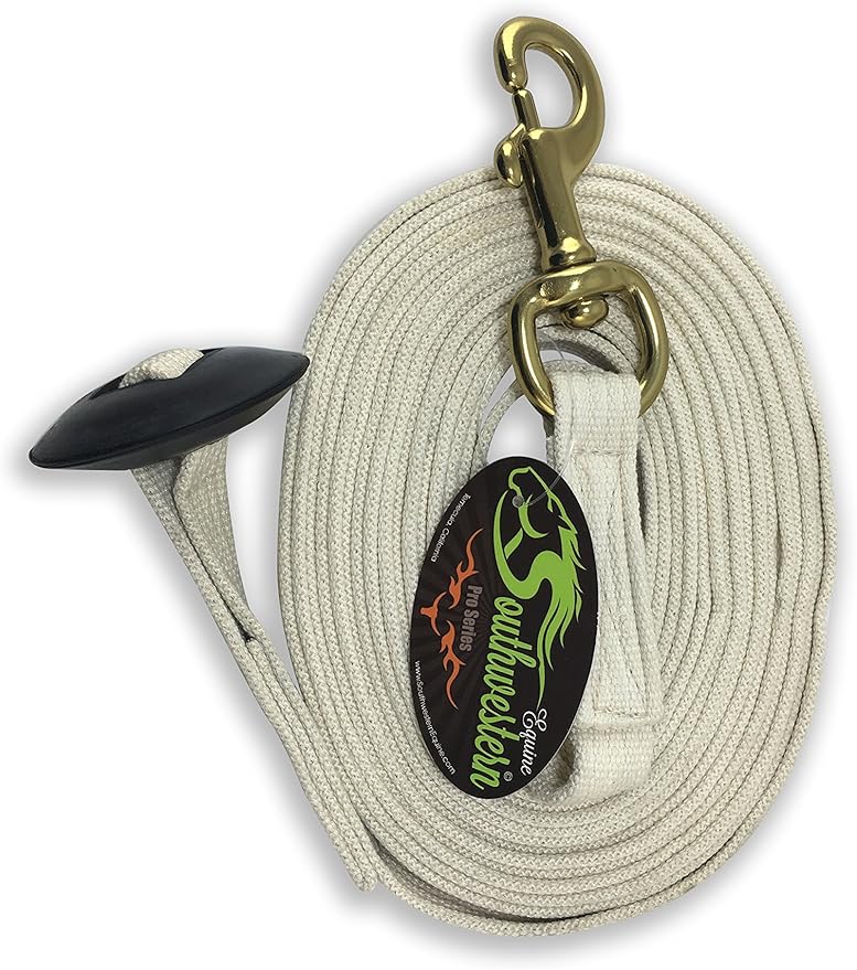 Southwestern Equine Lunge Line for Horses Cotton Horse Lunge Line with Bolt Snap &amp; Rubber Stop (White, 24&