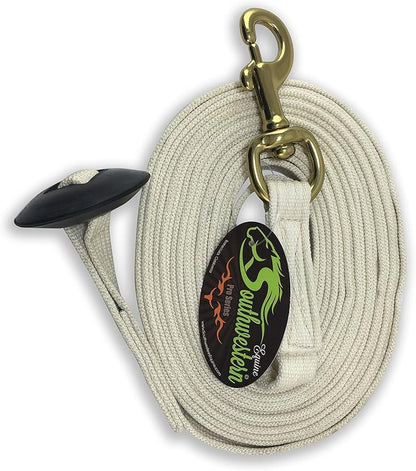 Southwestern Equine Lunge Line for Horses Cotton Horse Lunge Line with Bolt Snap &amp; Rubber Stop (White, 24&