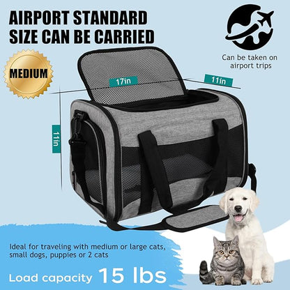 Carriers Soft-Sided Pet Carrier Case for Small Medium Cats Dogs Puppy Under 15 lbs,Airline Approved Cat Carrier with 4 Ventilated Windows (Medium,Grey&amp;Black)