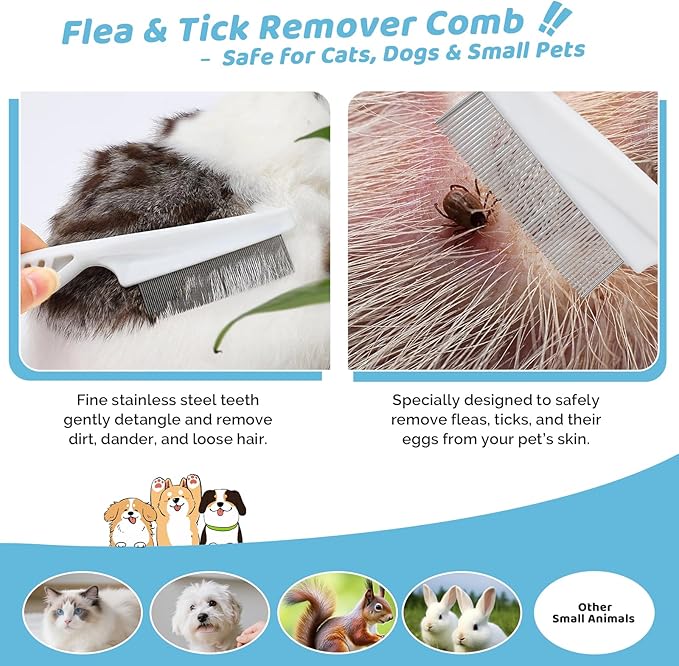 Pet Steam Brush for Dog &amp; Cat – 3-in-1 Spray Hair Removal Comb for Shedding &amp; Grooming Shedding Glove, Flea Comb, Couch Carpet Hair Removal Tool, Nail Toenail Clippers Nail File Shampoo-8PCS