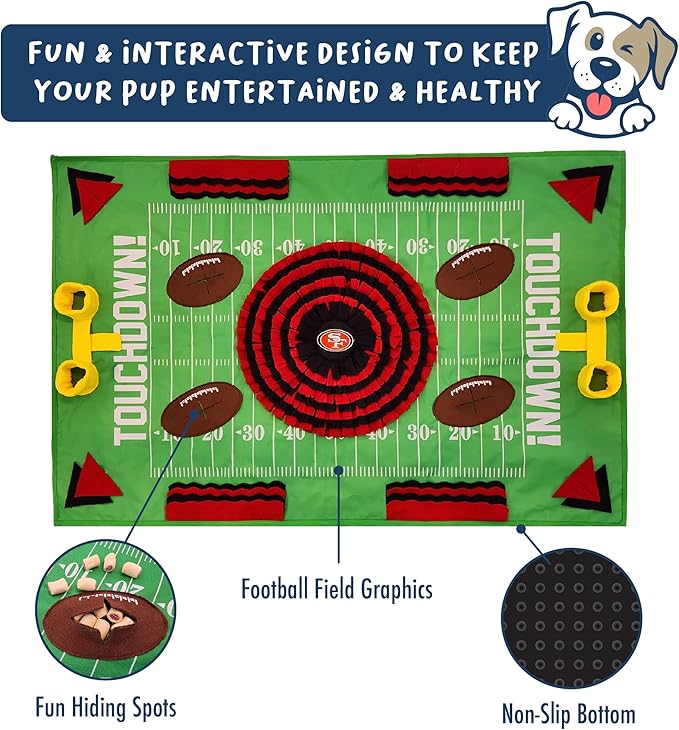 NFL San Francisco 49ers Dog Snuffle Mat – Interactive Pet Slow Feeder, Football Field Design Food Puzzle Toy for Dogs &amp; Cats, Foraging Activity Mat for Smarter Feeding