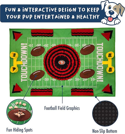 NFL San Francisco 49ers Dog Snuffle Mat – Interactive Pet Slow Feeder, Football Field Design Food Puzzle Toy for Dogs &amp; Cats, Foraging Activity Mat for Smarter Feeding