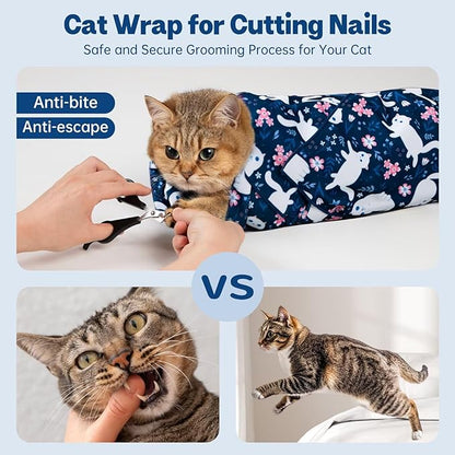 Paw Legend 35.4" Cat Wrap for Grooming Cat Wrap for Cutting Nails Cat Restraint for Nail Clipping Self Adhesive Blanket Restraint Cloth for Cats Within 22lbs