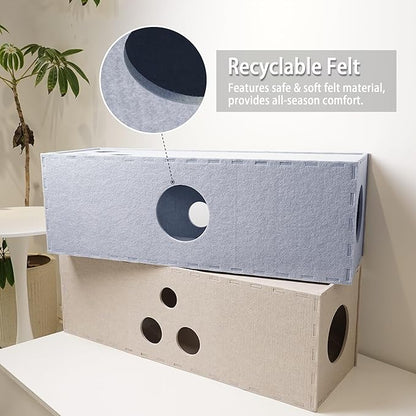 PETKARAY Cat Tunnel, Original Cat Hideaway Cave for Indoor Cats, Large Kitten Play Tubes and Tunnels, Soft Felt Cat Toy with Interactive Peek Hole