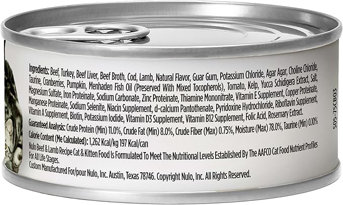 Nulo Beef &amp; Lamb Recipe Pate Wet Canned Cat Food, 5.5 Ounce (Pack of 24)