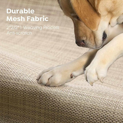 Veehoo Outdoor Elevated Dog Bed, Raised Dog Cot for Small Medium Dogs, Cooling Washable Waterproof Pet Hammock Beds with Slope Headrest, Breathable Mesh and Sturdy Frame, M, Beige Coffee, CWC2204