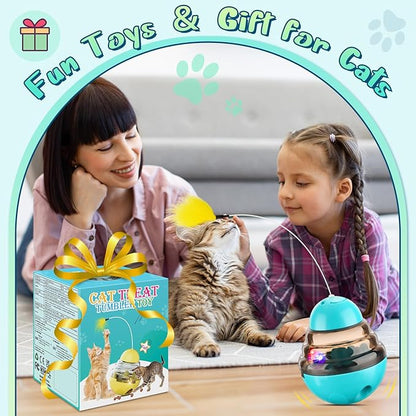Tumbler Cat Toys for Indoor Bored Cats,Fun Wand Toy and Feather Toys Slow Feeder with Flash Ball,Cat Toys for Indoor Cats to Loss Weight and Exercise Feeding Pet Supplies Birthday Gift (Blue)