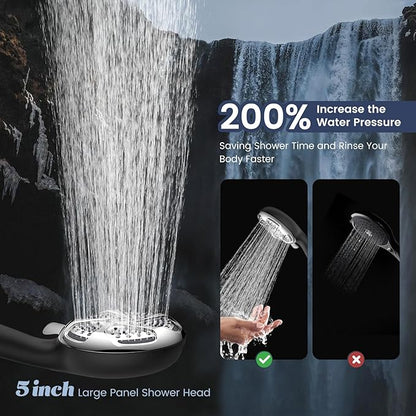 FEELSO Filtered Shower Head with Handheld, High Pressure 7-Spray Showerhead with Filters for Hard Water - Remove Chlorine, Reduce Dry Itchy Skin, Anti-clog Nozzles, Power Wash to Clean Tub, Tile &amp; Pet