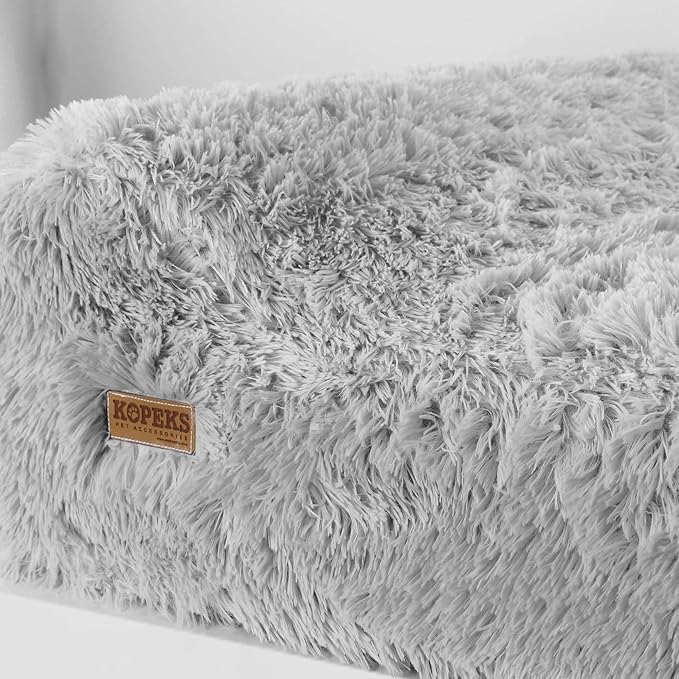 KOPEKS Orthopedic Memory Foam Dog Bed 7" Inch Thick Extra Large Dog Bed with Pillow Fluffy Grey 50"x34"x10" Includes Waterproof Liner &amp; Durable Removable Cover with Smart Design
