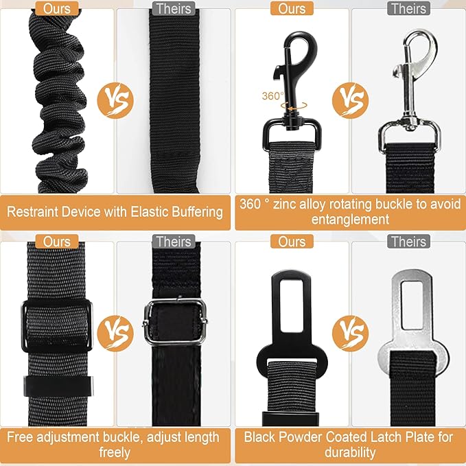 LivTee Dog Seat Belt for Car, Retractable Pet Safety Harness, Adjustable Nylon Dog Seatbelt Leash, Comfortable Dog Accessories for Vehicles (Black-1PCS)