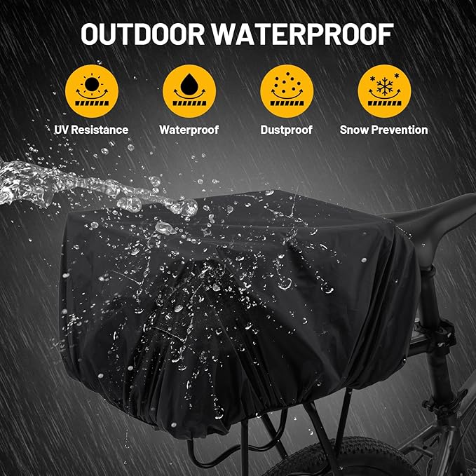 Heavy Duty Rear Bike Basket for Adults, Bicycle Cargo Basket with Removable Liner, Waterproof Cover &amp; Cargo Net, Universal Fit for E-Bike, Mountain Bike, Dog Carrier
