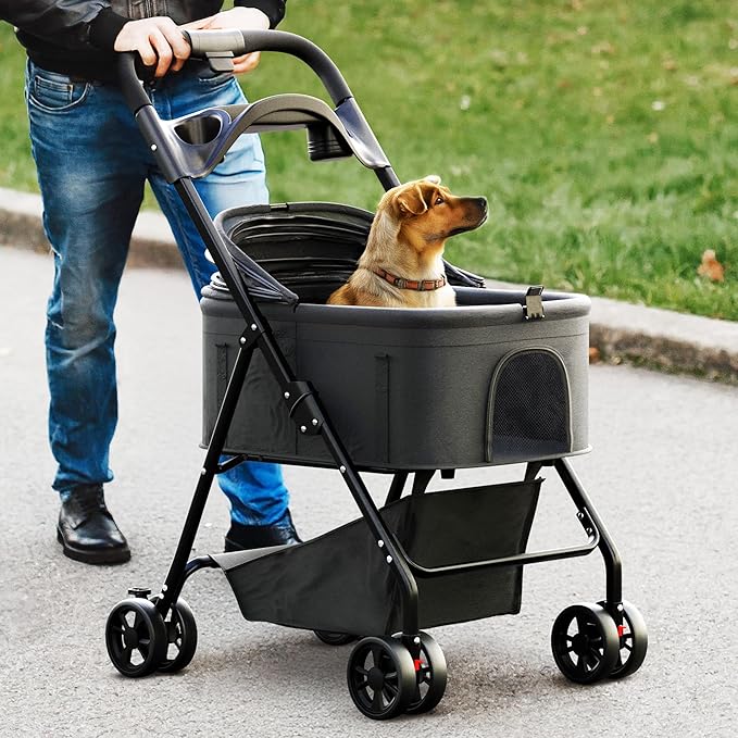 Pet Stroller 3 in 1 Foldable Dog Stroller, Cat Strollers, Foldable pet Strollers &amp; Cat Carrier, Pet Carrier, Lightweight with Cup Holder, Waterproof Max Load 66 lbs, Breathable Mesh Canopy