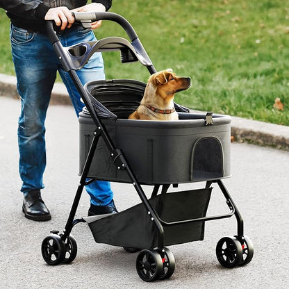 Pet Stroller 3 in 1 Foldable Dog Stroller, Cat Strollers, Foldable pet Strollers &amp; Cat Carrier, Pet Carrier, Lightweight with Cup Holder, Waterproof Max Load 66 lbs, Breathable Mesh Canopy