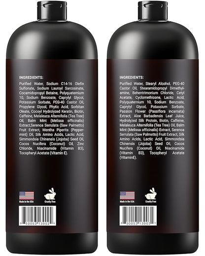 Biotin Shampoo and Conditioner Set with Keratin - Sulfate-Free Advanced Anti-Thinning, Hair Growth Shampoo and Conditioner Combo Repair Formula - with DHT Blockers, for Men &amp; Women - 16 fl oz each