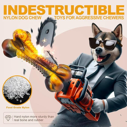 Dog Toys for Aggressive Chewers, Indestructible Dog Chew Toys for Large Medium Small Breed, Tough Nylon Interactive Durable Chew Toy Bone for Puppy Teething Toy Bacon Flavor, Best Gift&amp;Keep Them Busy