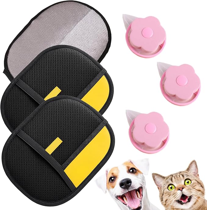 Pet Hair Removal Gloves, Pet Grooming Gloves, Electrostatic Pet Hair Remover Glove for Cats &amp; Dogs, Washable Reusable Pets Hair Remover Tool for Clothing, Furniture, Couch, Car Seat, Curtain (3)