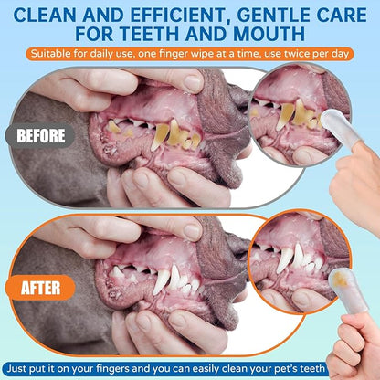 PET Teeth Cleaning Wipes for Dogs &amp; Cats,Gentle Pet Dental Care Wipes with Massaging Micro-Brushing Beads, Remove Bad Breath &amp; Plaque.Dog Toothbrush &amp; Tooth Brushing Kit-Unscented
