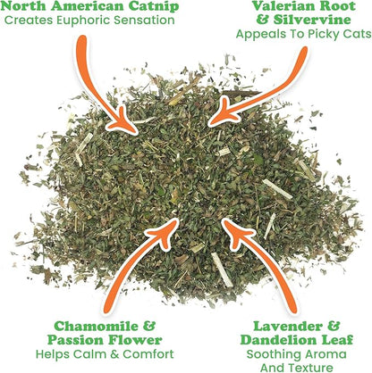 Meowijuana Catnibas Catnip Pawty Mix Jar | Premium Cat Nip for Cats with Silvervine, Passion Flower, Chamomile, Dandelion &amp; Valerian Root | High Potency Catnip | 60g
