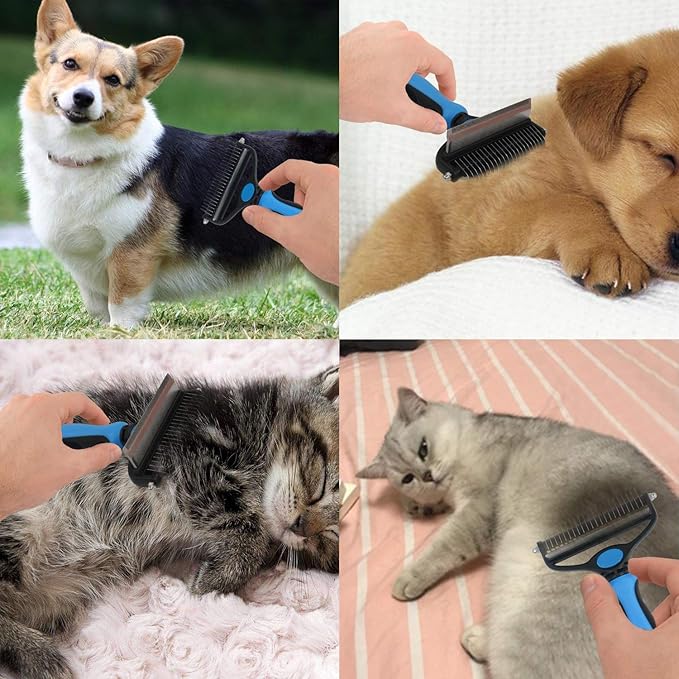 Pet Grooming Tool - 2 Sided Undercoat Rake for Cats &amp; Dogs - Safe Dematting Comb for Easy Mats &amp; Tangles Removing