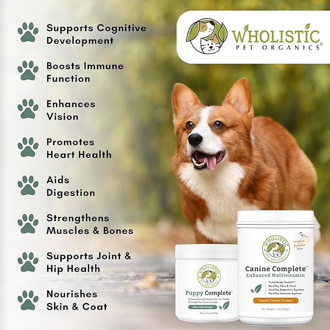 Wholistic Pet Organics Canine Complete - Dog Multivitamin Powder - 1 Lb - Daily Dog Vitamins and Supplements for Homemade Food - Immune System, Skin, Coat &amp; Overall Health - Small and Large Breed