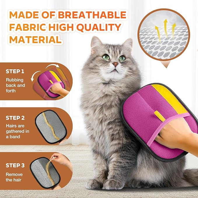 Reusable Pet Hair Remover Gloves – Electrostatic Lint &amp; Fur Removal, Machine Washable Cleaning Gloves for Furniture, Clothes &amp; Car (Pink)