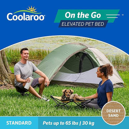 Coolaroo On-The-Go Elevated Dog Bed - Foldable Pop-Up Travel Dog Bed with Breathable, Moisture-Resistant Fabric, Carry Bag Included, Lightweight &amp; Portable, Desert Sand, Standard