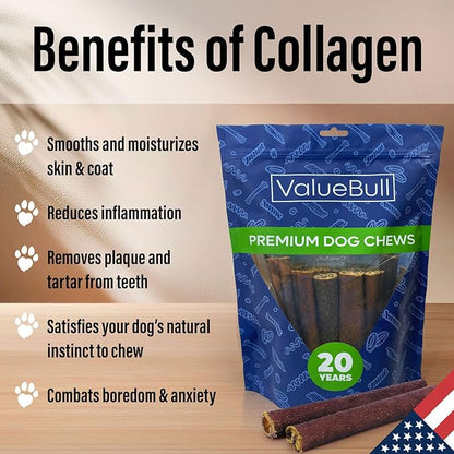 ValueBull USA Collagen Sticks for Dogs, 6 Inch Medium Chews, Natural Long-Lasting Dog Treats, 400 Count Wholesale Pack - Promotes Joint, Skin &amp; Coat Health with Glucosamine and Chondroitin