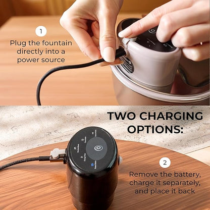 Wireless Cat Water Fountain Stainless Steel, 5200mAh Battery, Ultra Quiet, Automatic Pet Water Dispenser, 108oz/3.2L, Two Flow Modes, BPA-Free, Multi-Filtration, Includes 2 Filters - Black