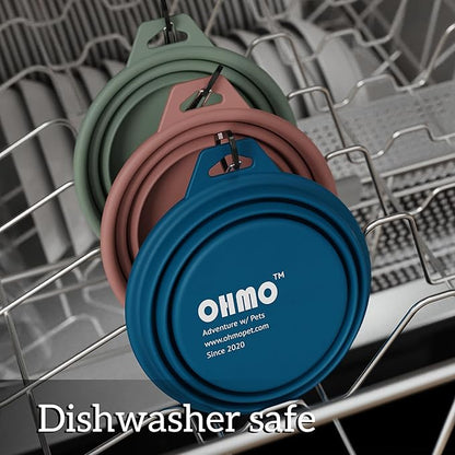 OHMO Collapsible Dog Bowl(2 Pack, Peacock&amp;Light Blue 12oz/400ml) Premium Silicone Pet Water Bowls for Cats &amp; Dogs, Portable Dog Travel Bowls Foldable for Outdoor Camping Hiking