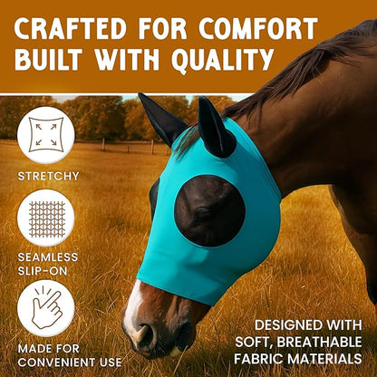 Horse Fly Mask - Arab Equine Fly Mask with Full Coverage for Eye &amp; Ear - Stretchable, UV &amp; Sun Protection Flymask for Horses, Ponies &amp; Mini Horses - Horse Face Cover for Pasture &amp; Trail - Orange
