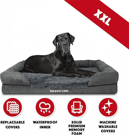 The Dog’s Bed, XXL Grey Fur Memory Foam, Pain Relief: Arthritis, Hip &amp; Elbow Dysplasia, Post Surgery, Lameness, Supportive, Calming, Waterproof, Washable Cover, Veterinary Approved